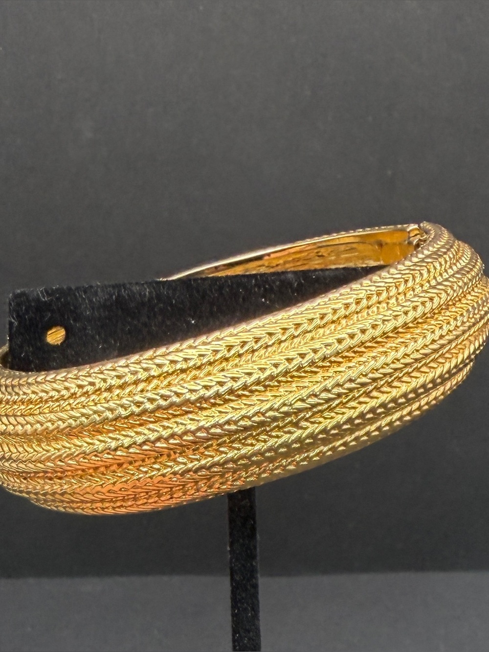Vintage St. John Gold Woven Chain Wide Hinged Clamper Bracelet Signed
